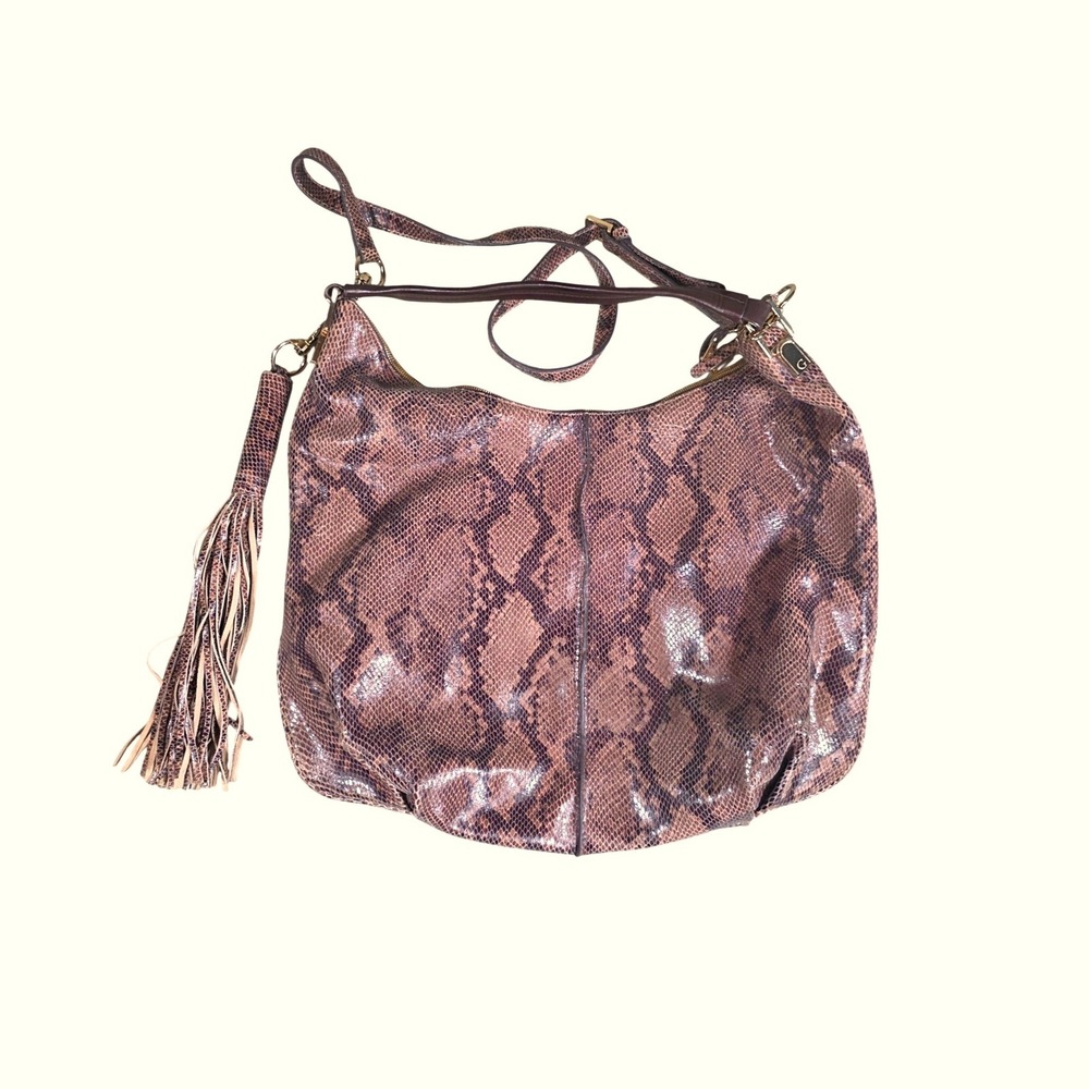 G.I.L.I. Got It Love It Snakeskin Embossed Leather Hobo Bag Tassel Crossbody